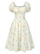 [Prévente] Robe fleurie plissée beige col carré des années 1950