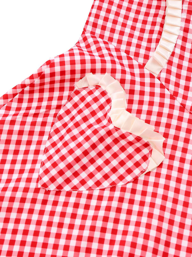 Robe rouge à carreaux et poches en forme de cœur, style années 1950