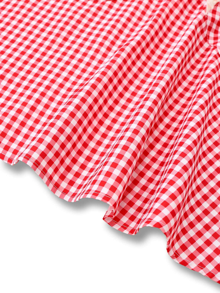 Robe rouge à carreaux et poches en forme de cœur, style années 1950