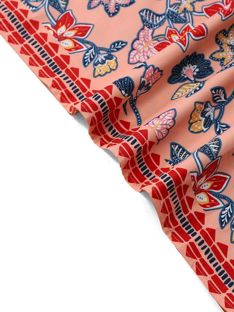 2PCS Haut manches lanternes et jupe froncée imprimé floral rouge des années 1930