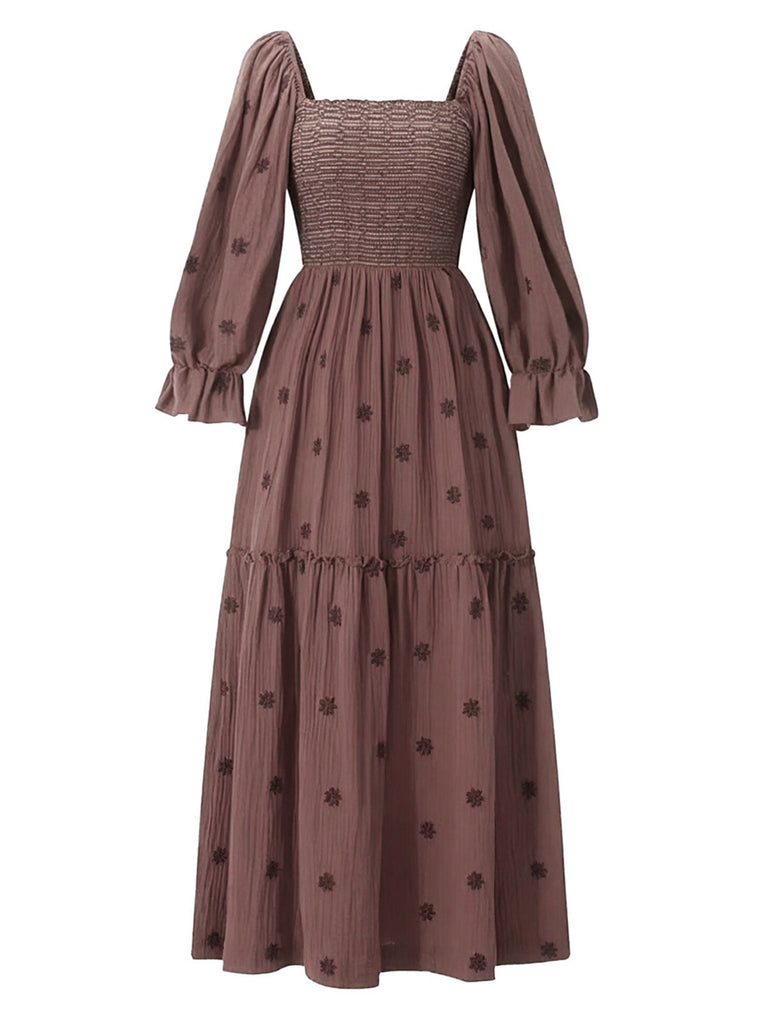 Robe manches lanterne brodées de fleurs des années 1940