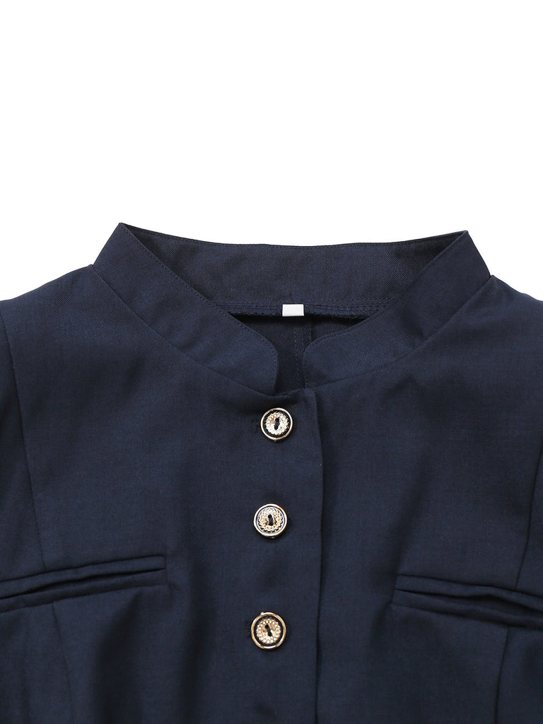 Veste noire à manches longues et col montant années 1950