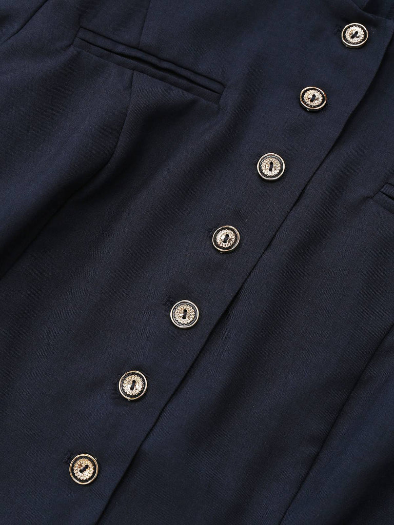 Veste noire à manches longues et col montant années 1950