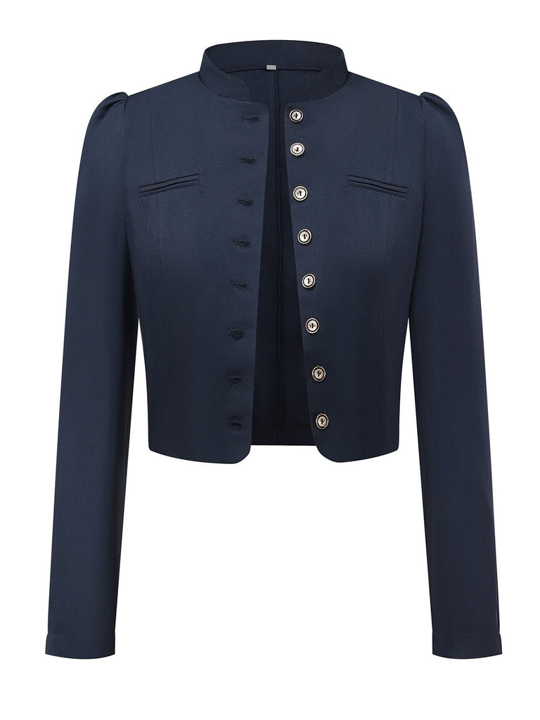Veste noire à manches longues et col montant années 1950