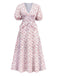 Robe manches bouffantes à volants motif petites fleurs blanche des années 1940