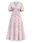 Robe manches bouffantes à volants motif petites fleurs blanche des années 1940