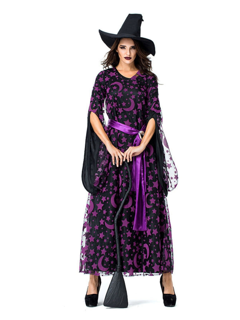 Ensemble robe de sorcière violet et étoiles et lune années 1930