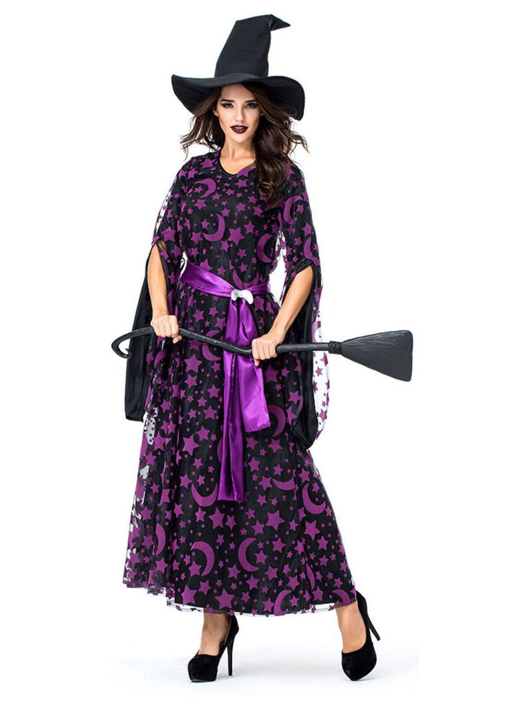 Ensemble robe de sorcière violet et étoiles et lune années 1930