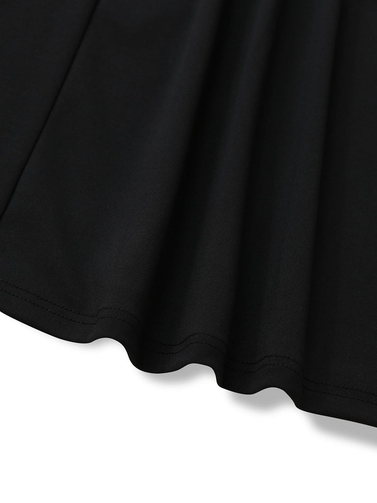 Robe sirène noire en dentelle florale col en V des années 1930