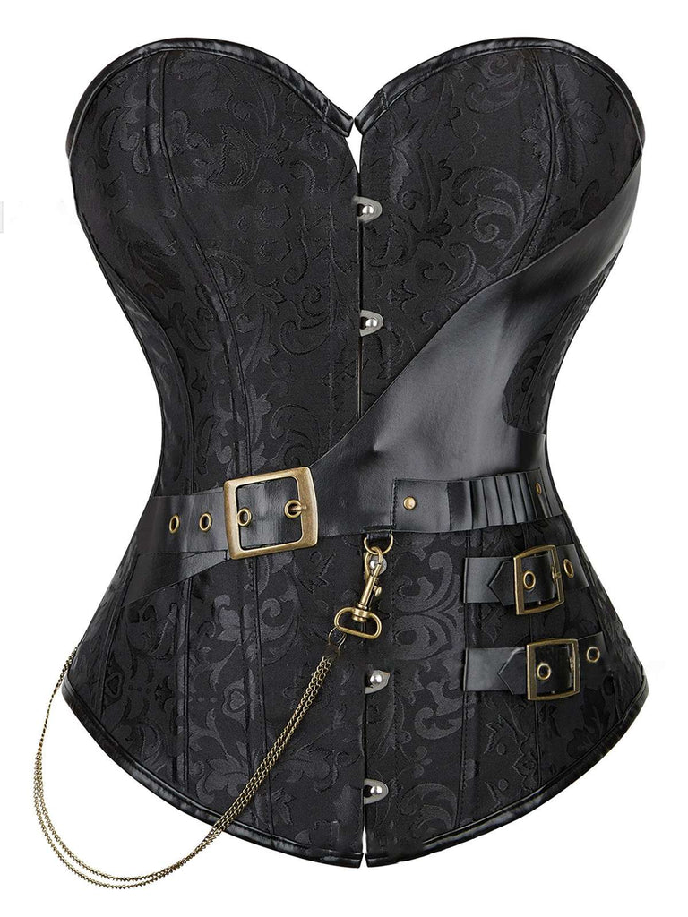 Corset en cuir jacquard floral style steampunk des années 1980