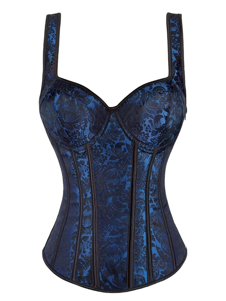 Corset gothique à lacets en jacquard à col en cœur des années 1980