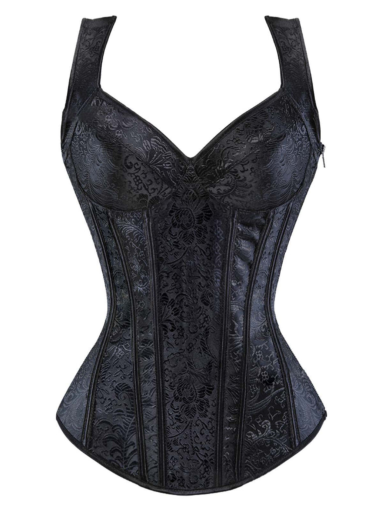 Corset gothique à lacets en jacquard à col en cœur des années 1980