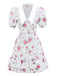 Robe roses courte manches bouffantes col chelsea des années 1960
