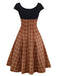 [Prévente] Robe manches courtes en tricot à carreaux marron des années 1950