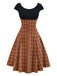 [Prévente] Robe manches courtes en tricot à carreaux marron des années 1950