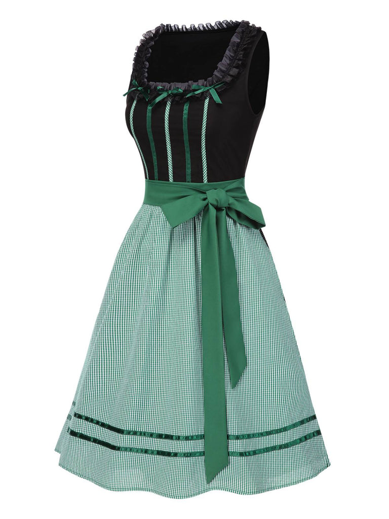 [Prévente] 3PCS Robe noire carreaux à pois en coton et haut années 1950