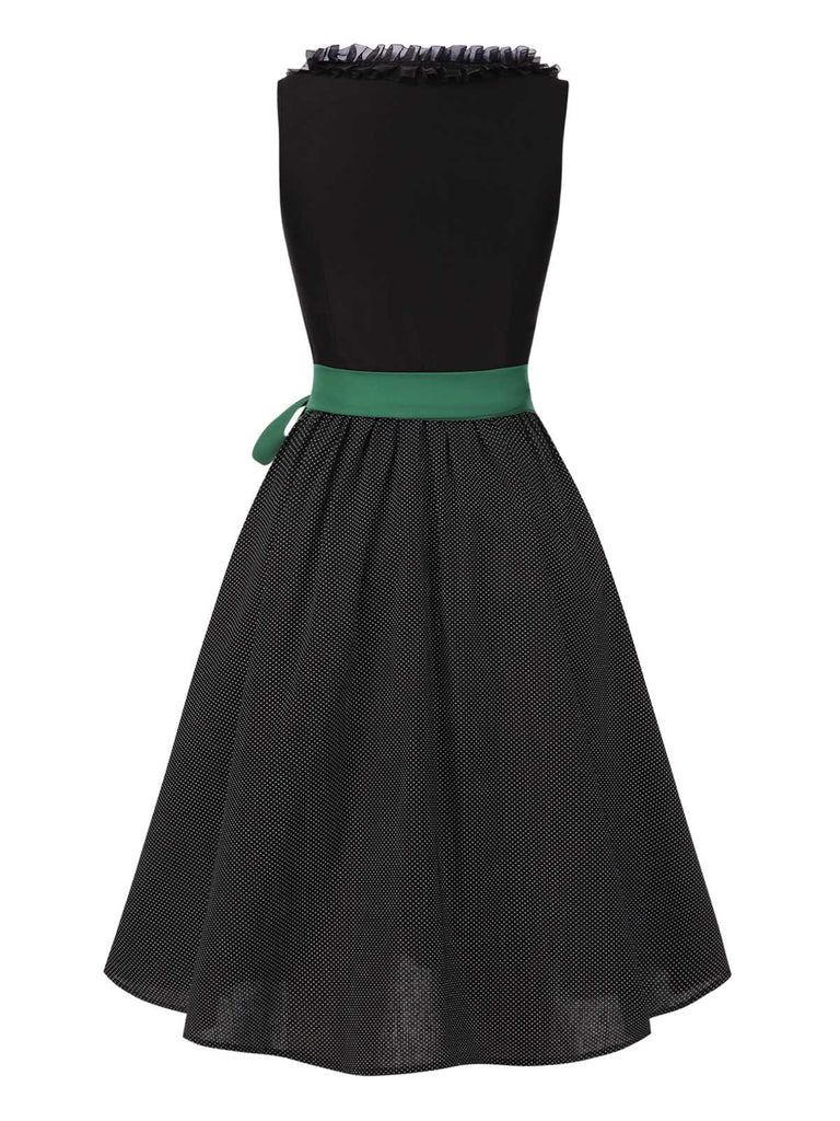 [Prévente] 2PCS Robes à pois en coton noire et tablier années 1950