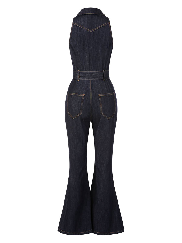 [Prévente] Combinaison bleue évasée en jean avec col années 1970