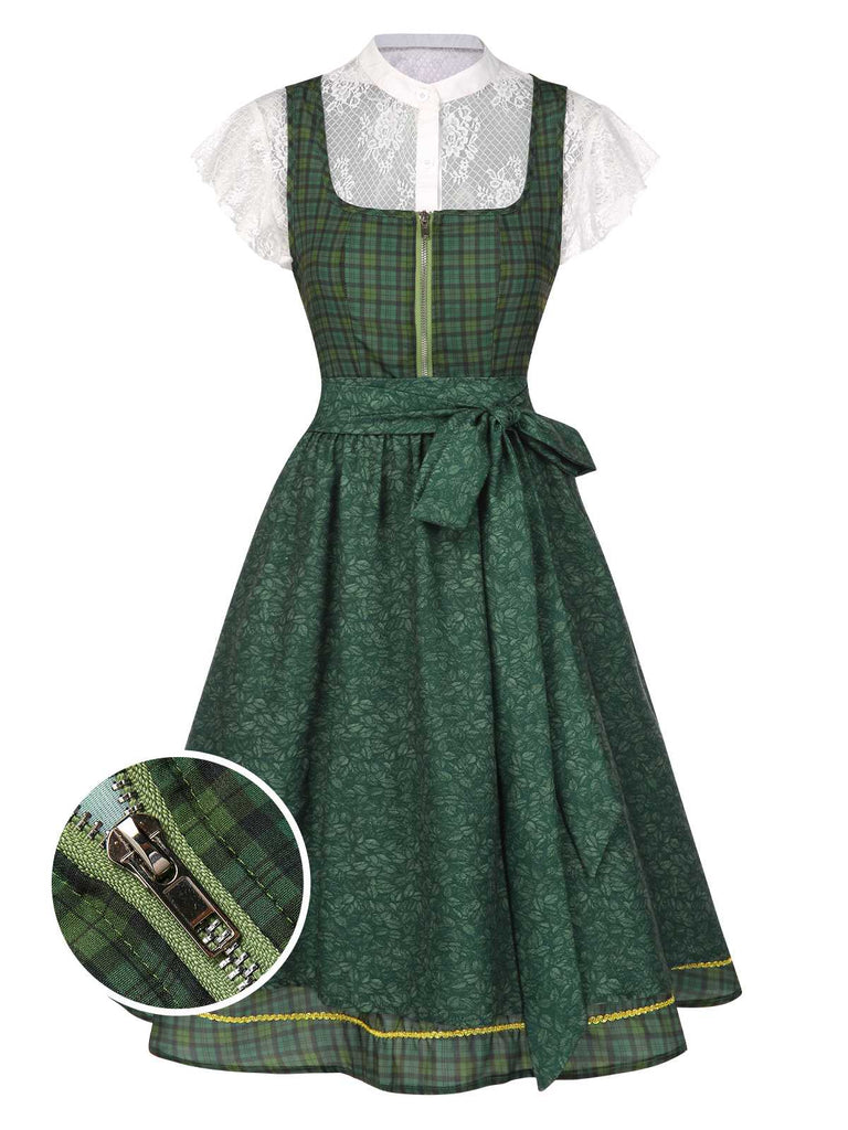 [Prévente] 2PCS Haut et robe fleurie à carreaux avec tablier années 1950