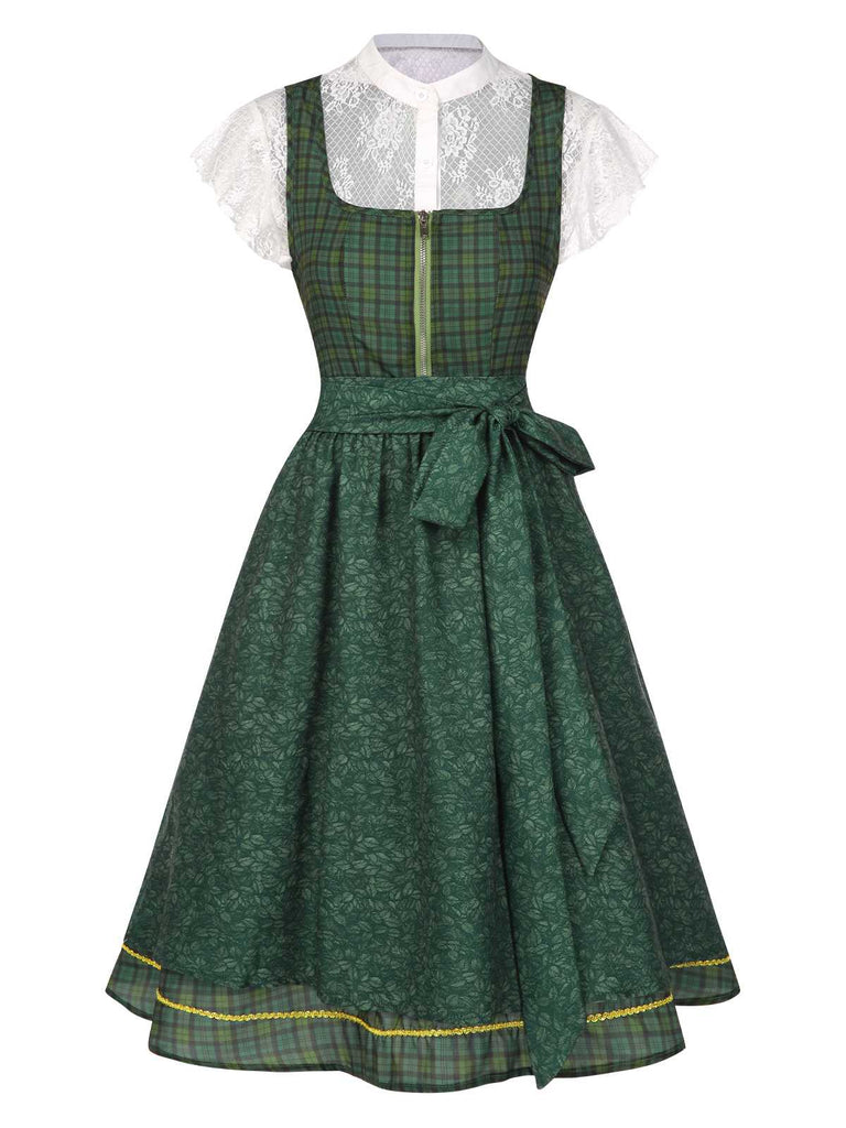[Prévente] 2PCS Haut et robe fleurie à carreaux avec tablier années 1950