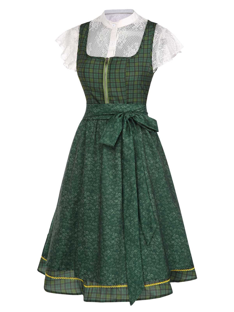 [Prévente] 2PCS Haut et robe fleurie à carreaux avec tablier années 1950