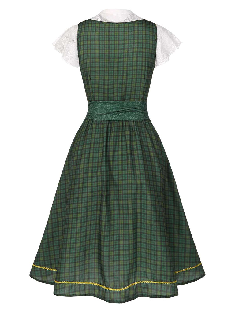 [Prévente] 2PCS Haut et robe fleurie à carreaux avec tablier années 1950