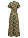 [Prévente] Combinaison boutonnée à pois et volants roses verte des années 1940