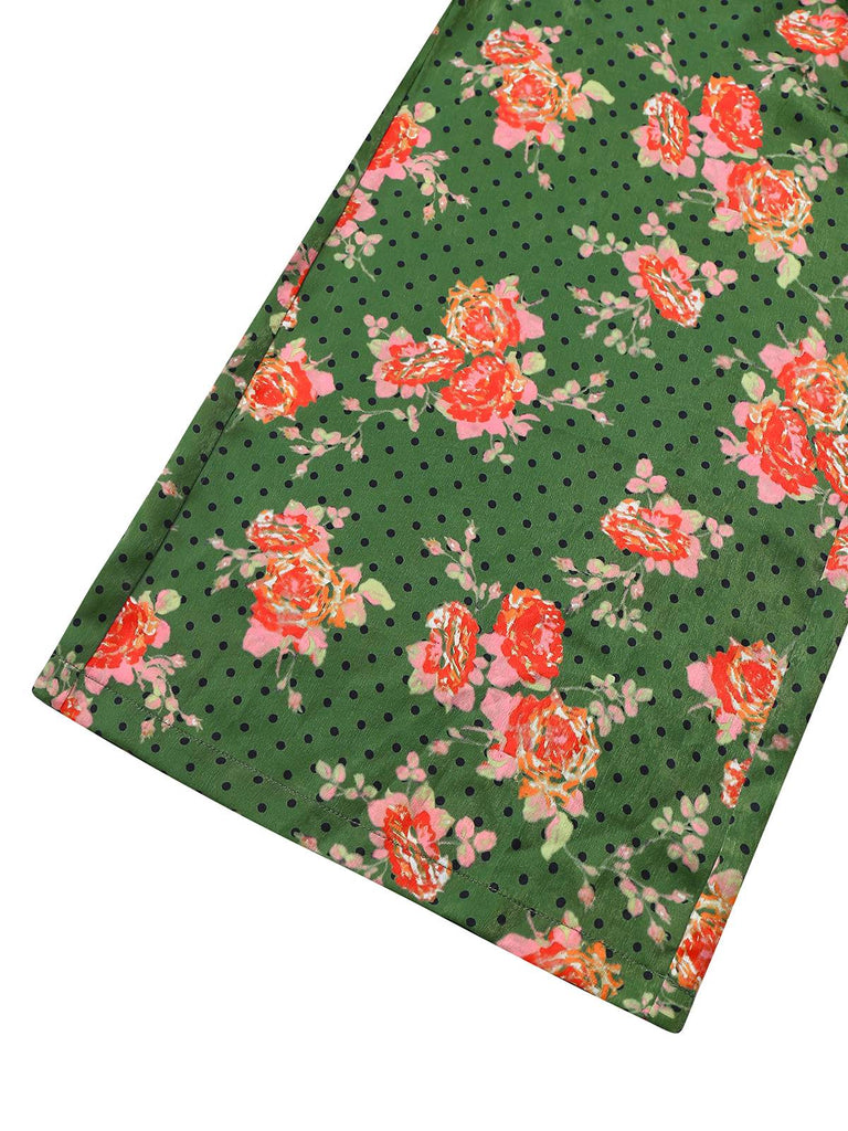 [Prévente] Combinaison boutonnée à pois et volants roses verte des années 1940