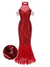 [Prévente] Robe longue rouge à paillettes et perles années 1920