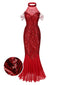 [Prévente] Robe longue rouge à paillettes et perles années 1920