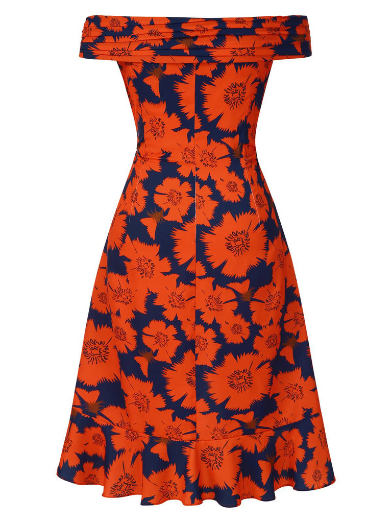 [Prévente] [Grande taille] Robe fleurs rouge à volants et épaules dénudées années 1930