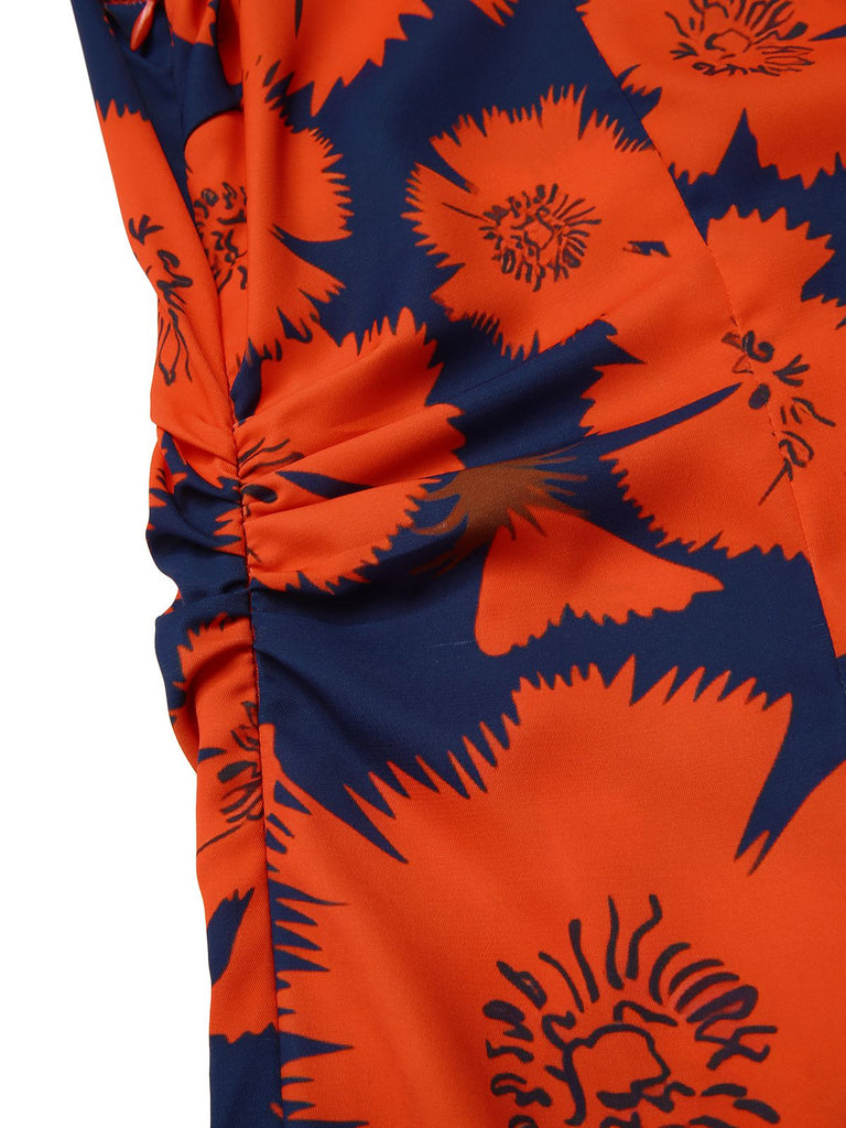 [Prévente] [Grande taille] Robe fleurs rouge à volants et épaules dénudées années 1930