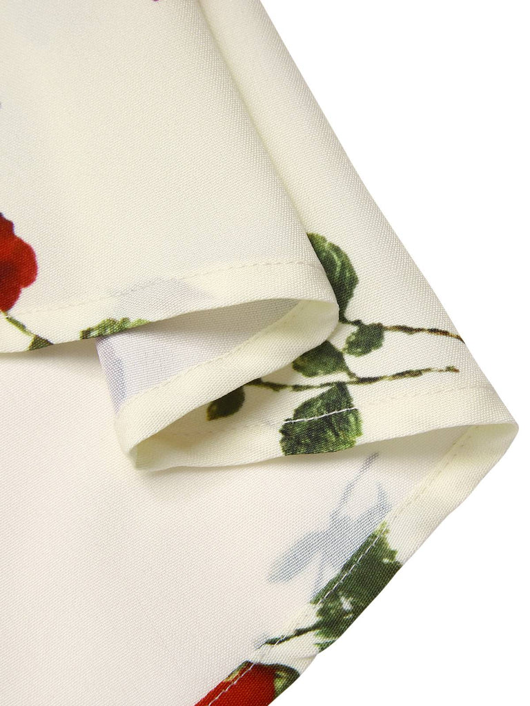 [Prévente] Jupe froncée blanche roses rouges années 1950