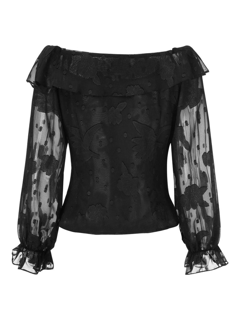 [Prévente] Haut noire en mousseline de soie jacquard années 1950