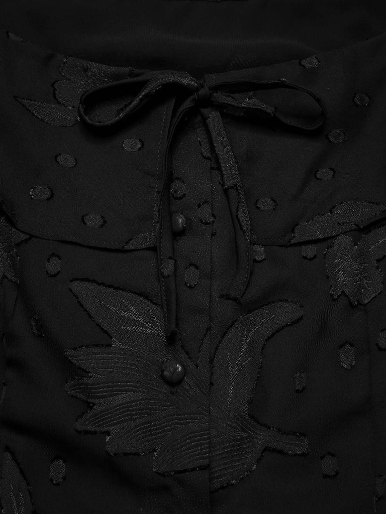 [Prévente] Haut noire en mousseline de soie jacquard années 1950