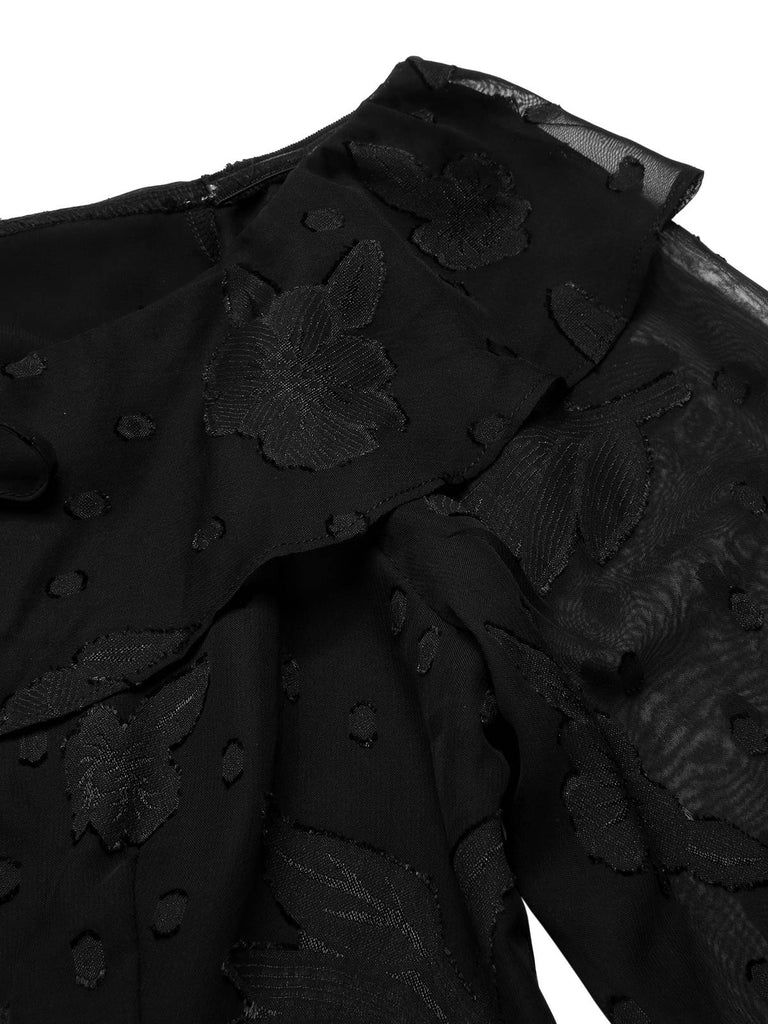 [Prévente] Haut noire en mousseline de soie jacquard années 1950
