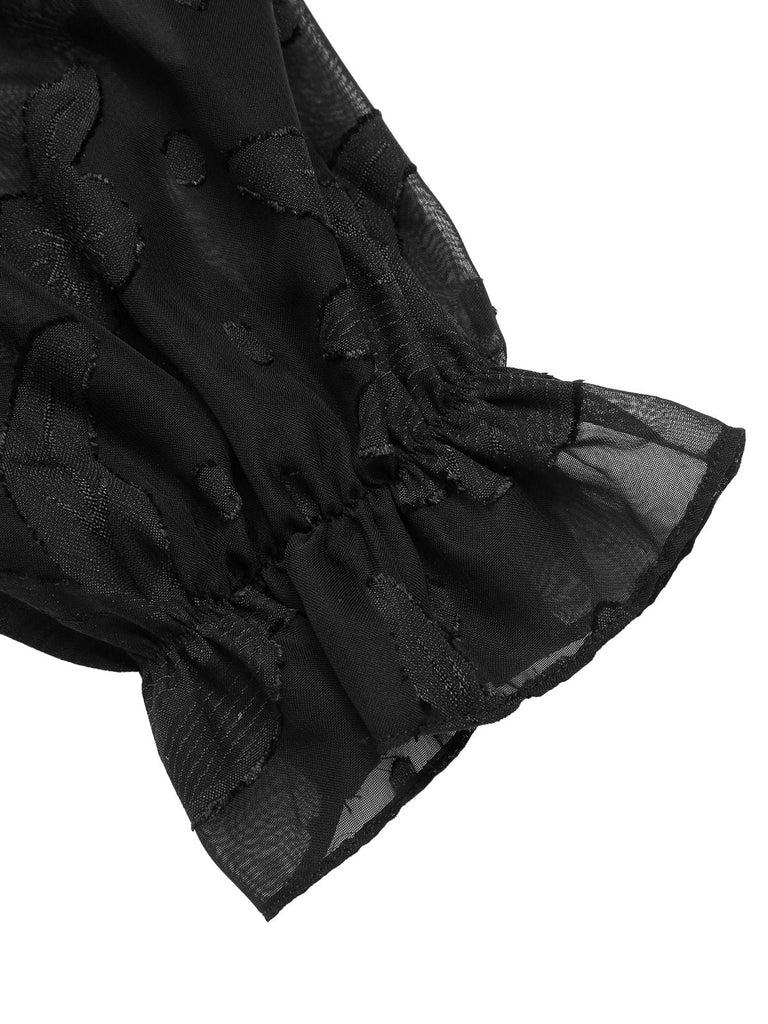 [Prévente] Haut noire en mousseline de soie jacquard années 1950