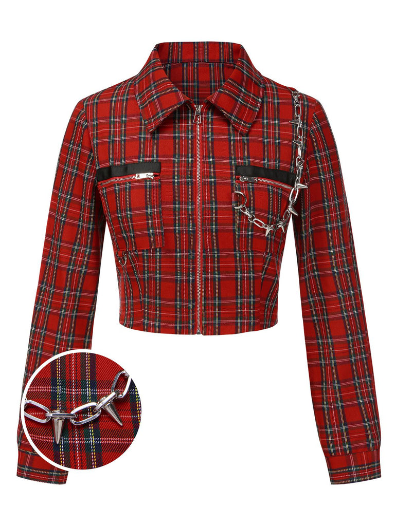 [Prévente] Veste punk rouge à carreaux de chaînes années 1980
