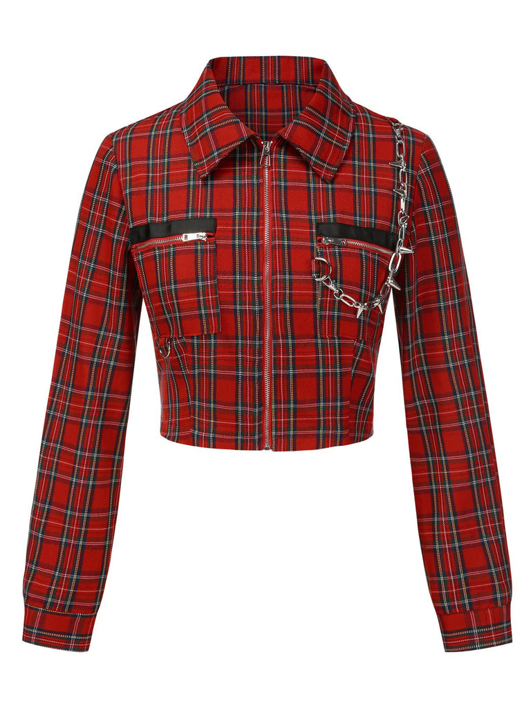 [Prévente] Veste punk rouge à carreaux de chaînes années 1980