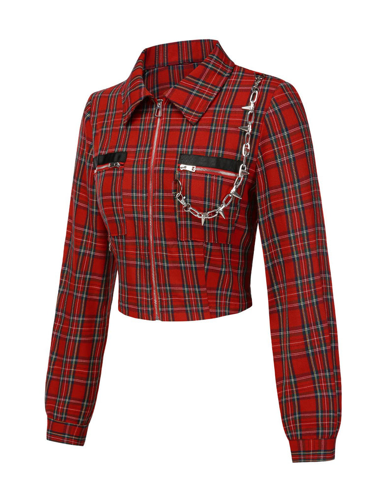 [Prévente] Veste punk rouge à carreaux de chaînes années 1980