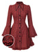 [Prévente] Robe rouge gothique à carreaux manches cloche à lacets des années 1960