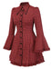 [Prévente] Robe rouge gothique à carreaux manches cloche à lacets des années 1960