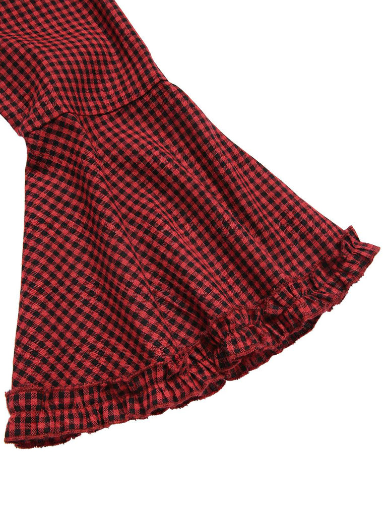 [Prévente] Robe rouge gothique à carreaux manches cloche à lacets des années 1960