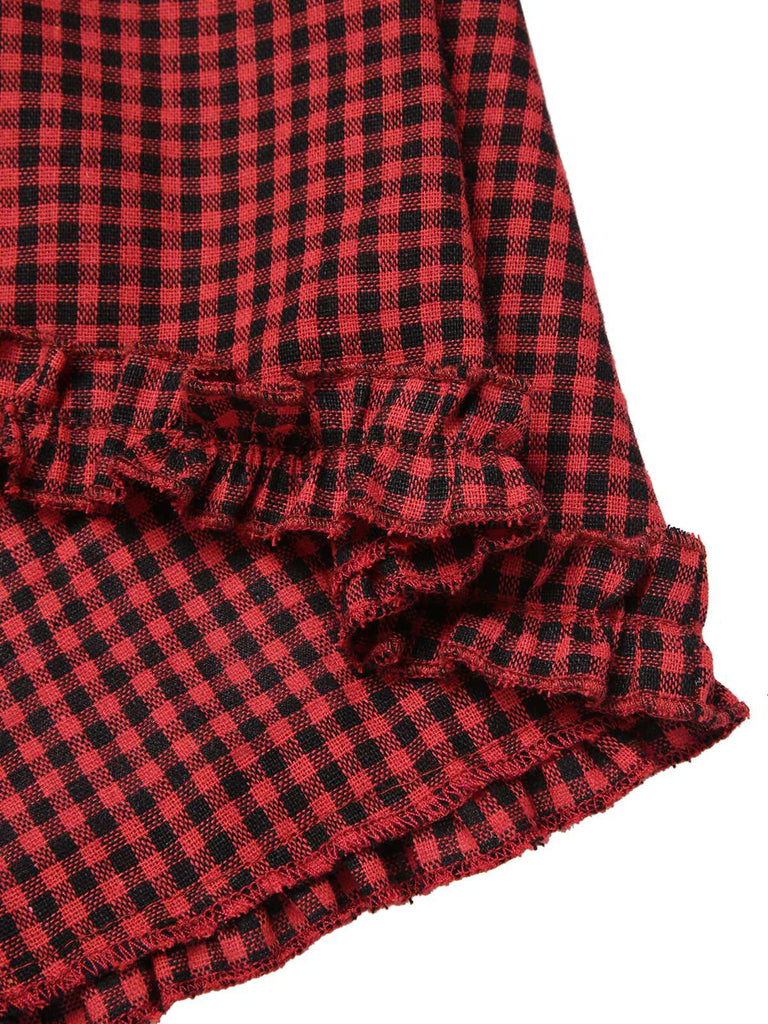 [Prévente] Robe rouge gothique à carreaux manches cloche à lacets des années 1960