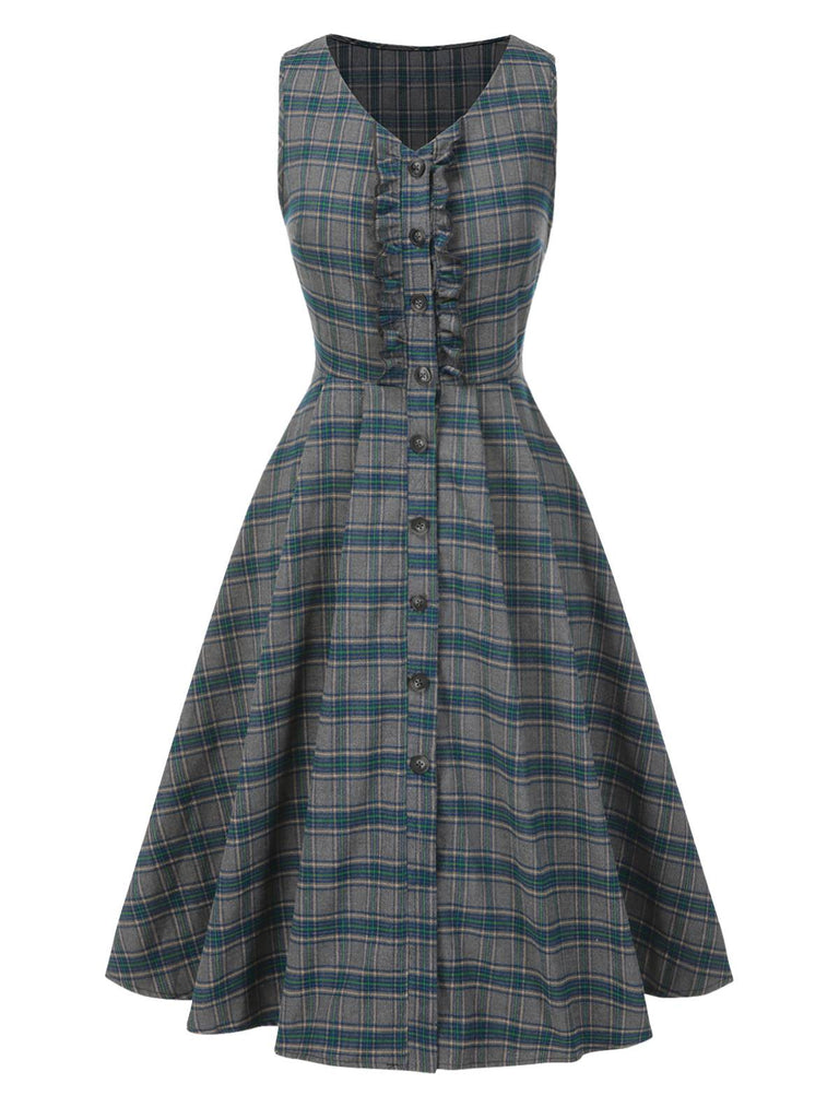 [Prévente] Robe grise à carreaux à volants années 1950