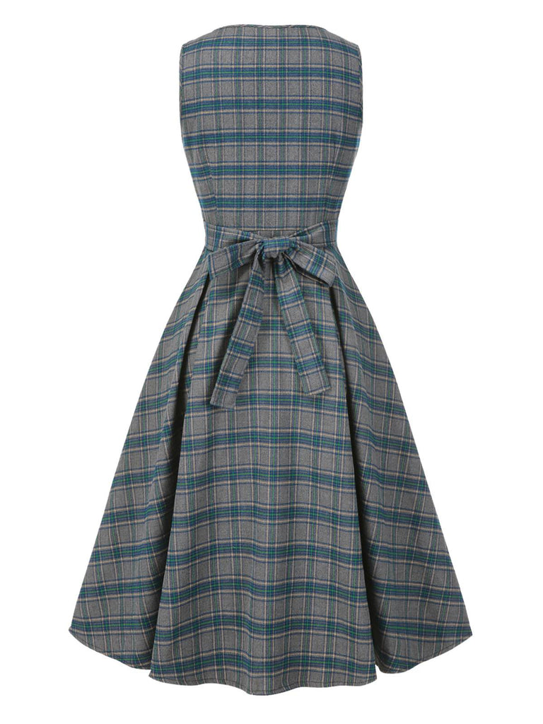 [Prévente] Robe grise à carreaux à volants années 1950