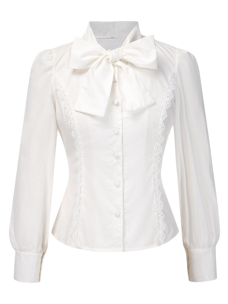 [Prévente] Chemisier blanche en coton avec nœud années 1950
