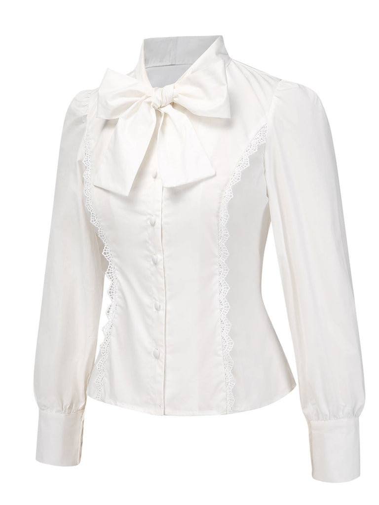 [Prévente] Chemisier blanche en coton avec nœud années 1950