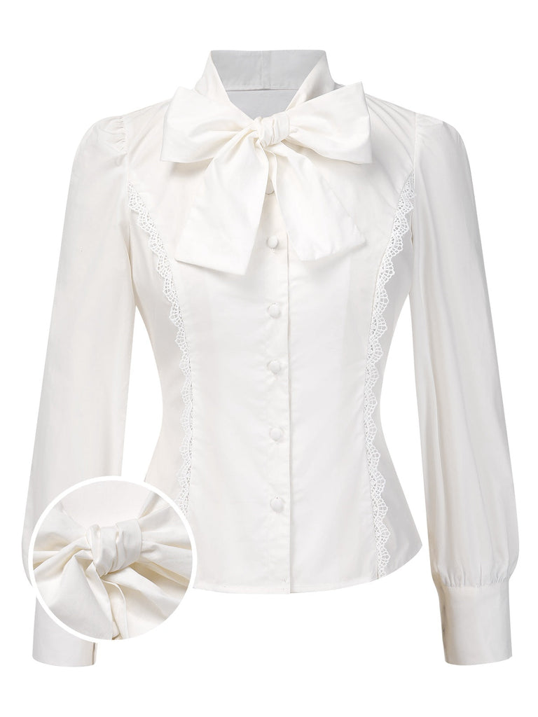 [Prévente] Chemisier blanche en coton avec nœud années 1950