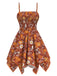 [Prévente] 2PCS hauts manches cloche et robe à bretelles marguerite hippie orange des années 1970